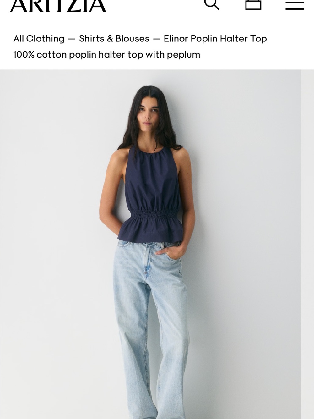Aritzia Elinor Poplin Halter Top — Navy Blue